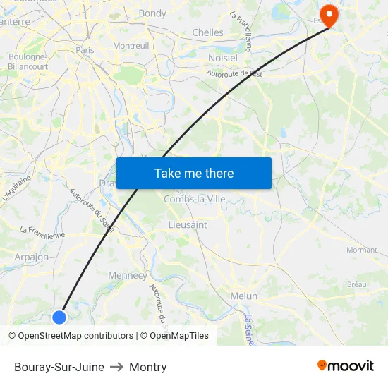 Bouray-Sur-Juine to Montry map