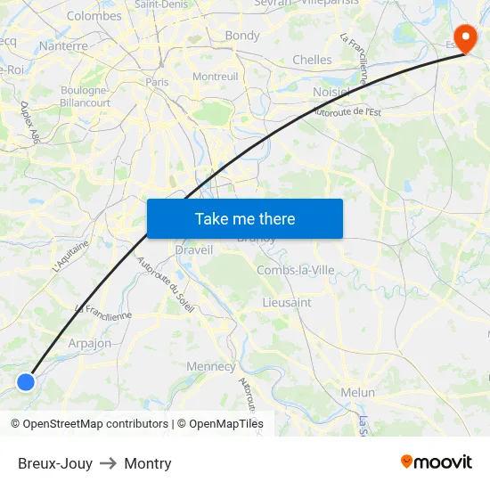 Breux-Jouy to Montry map