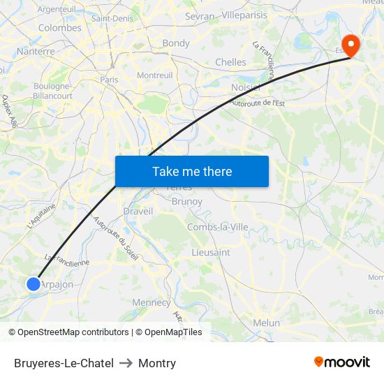 Bruyeres-Le-Chatel to Montry map