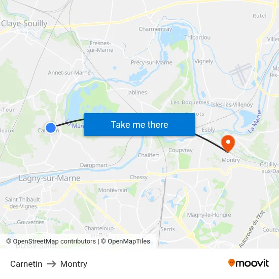 Carnetin to Montry map