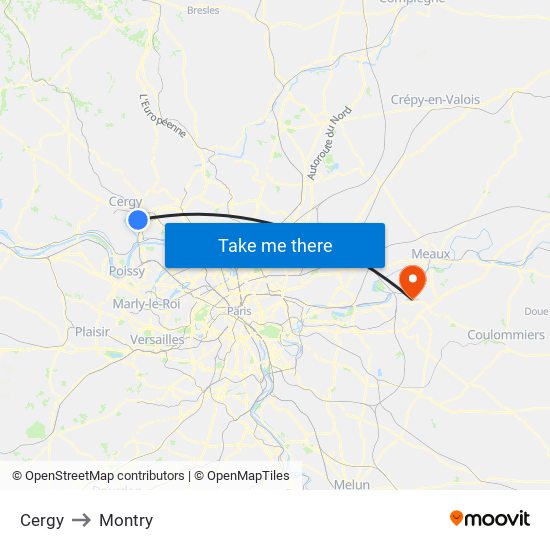 Cergy to Montry map