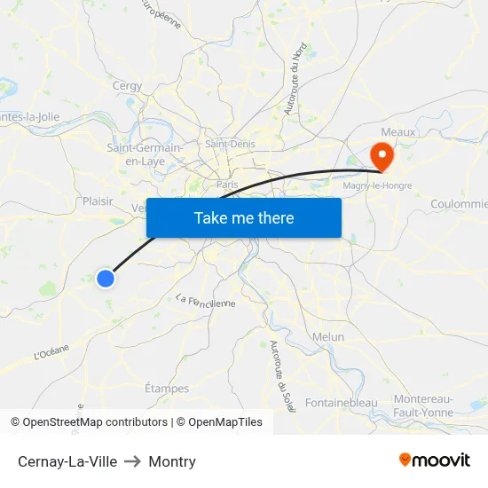 Cernay-La-Ville to Montry map