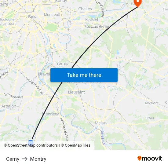 Cerny to Montry map
