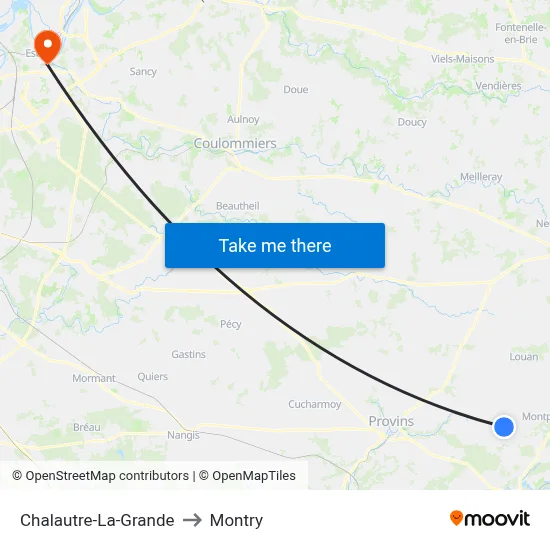 Chalautre-La-Grande to Montry map