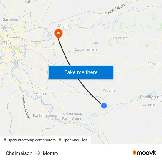 Chalmaison to Montry map