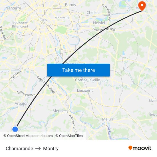 Chamarande to Montry map