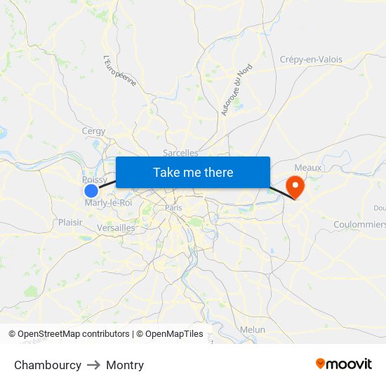 Chambourcy to Montry map