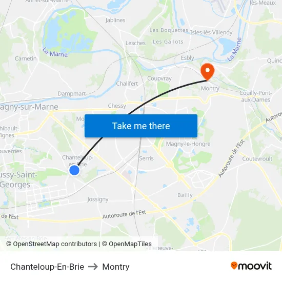 Chanteloup-En-Brie to Montry map