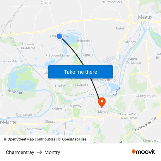 Charmentray to Montry map