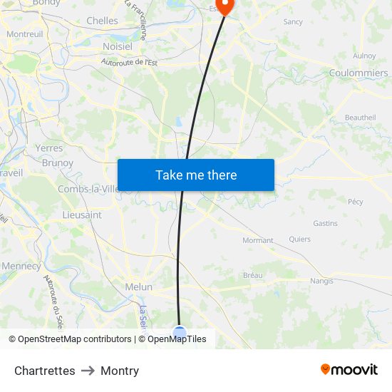 Chartrettes to Montry map