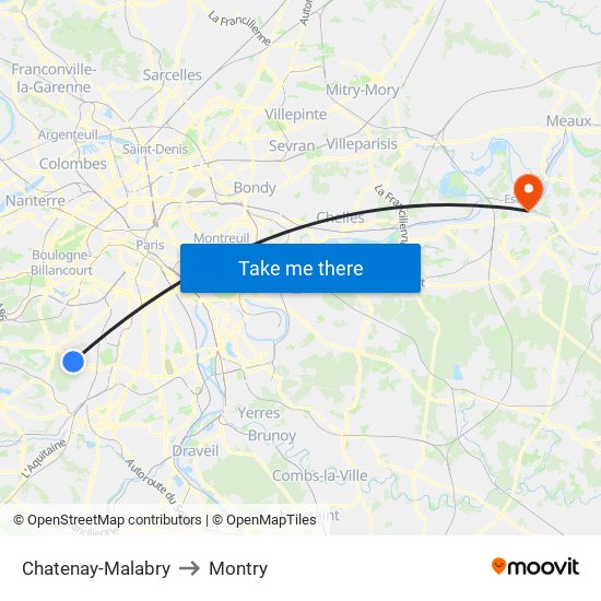 Chatenay-Malabry to Montry map