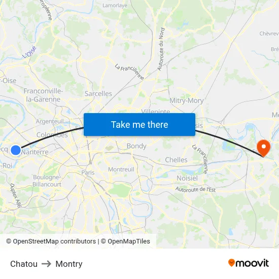 Chatou to Montry map