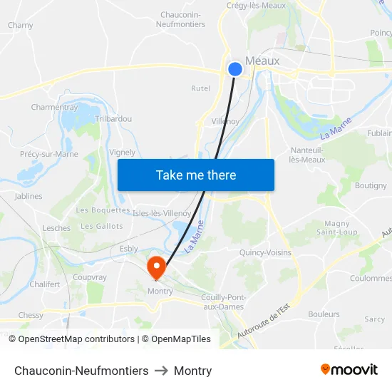 Chauconin-Neufmontiers to Montry map