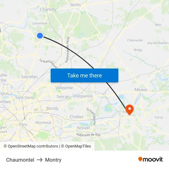 Chaumontel to Montry map