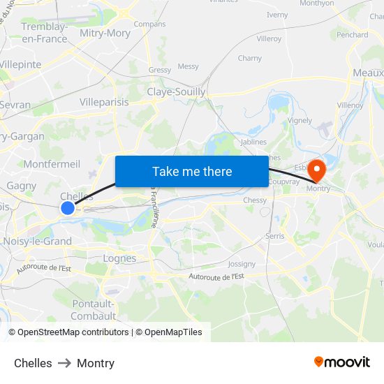 Chelles to Montry map