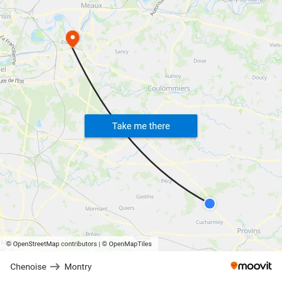 Chenoise to Montry map