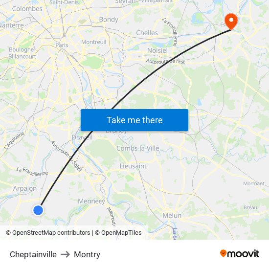 Cheptainville to Montry map