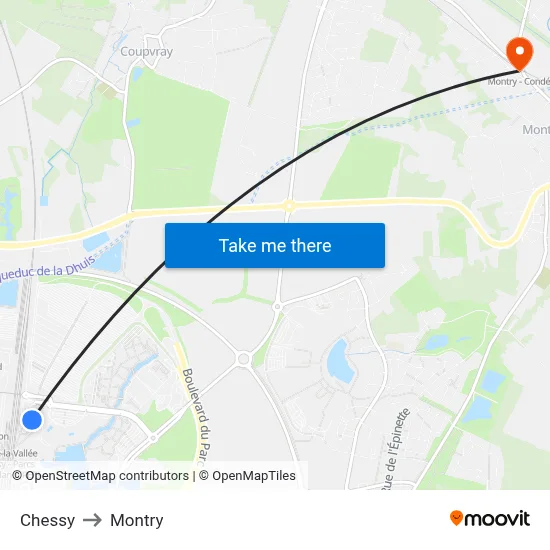 Chessy to Montry map