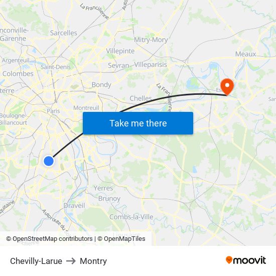 Chevilly-Larue to Montry map