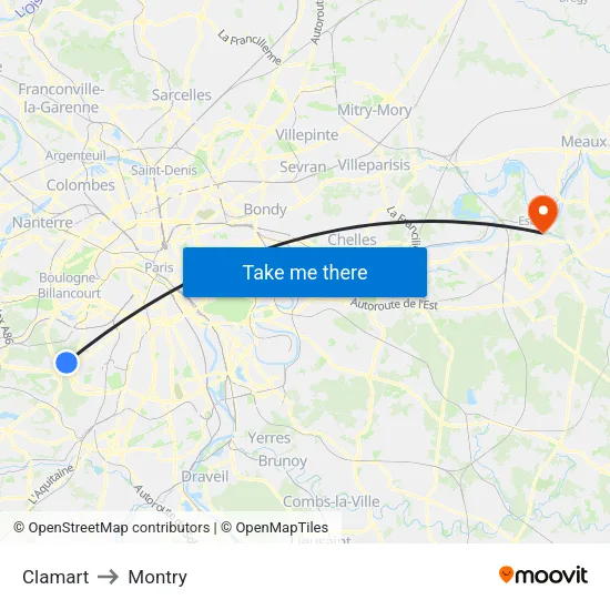 Clamart to Montry map