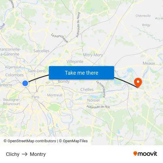 Clichy to Montry map