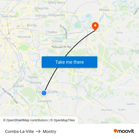 Combs-La-Ville to Montry map