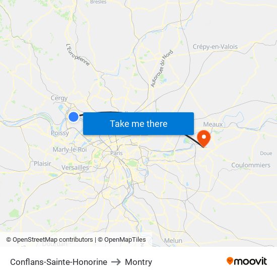 Conflans-Sainte-Honorine to Montry map