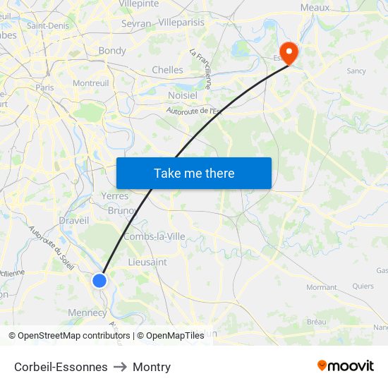 Corbeil-Essonnes to Montry map