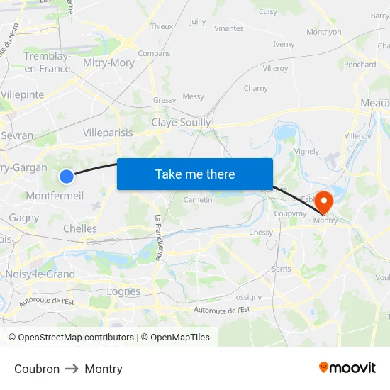 Coubron to Montry map