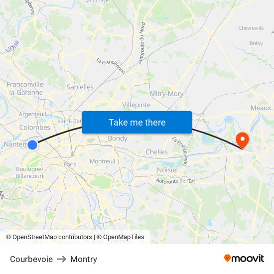 Courbevoie to Montry map