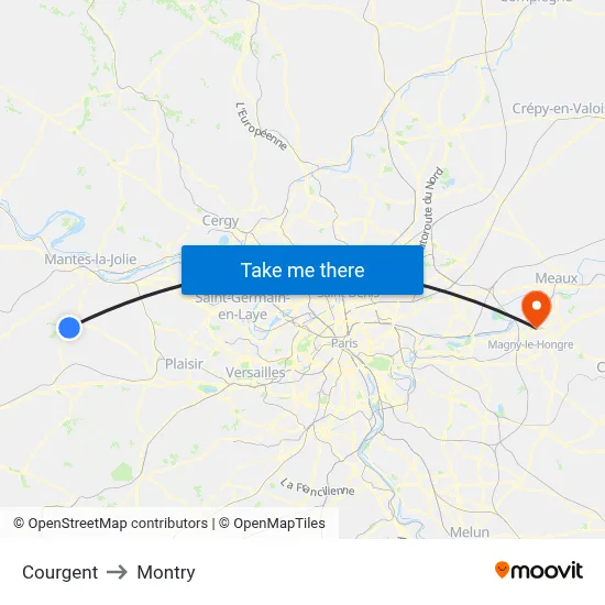 Courgent to Montry map