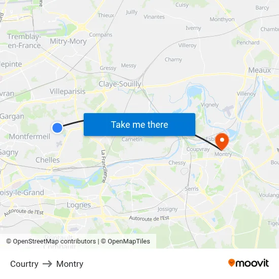 Courtry to Montry map