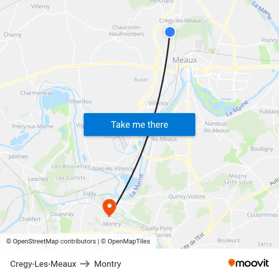 Cregy-Les-Meaux to Montry map