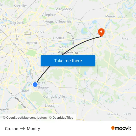 Crosne to Montry map
