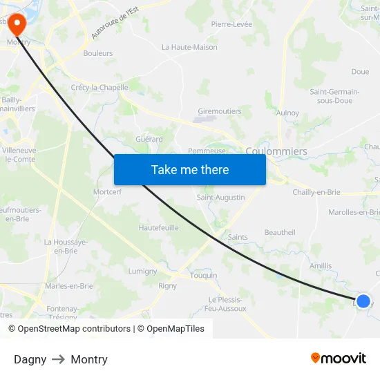 Dagny to Montry map
