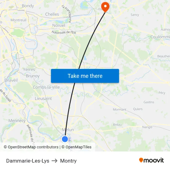 Dammarie-Les-Lys to Montry map