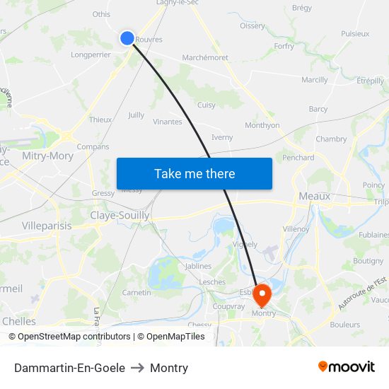 Dammartin-En-Goele to Montry map