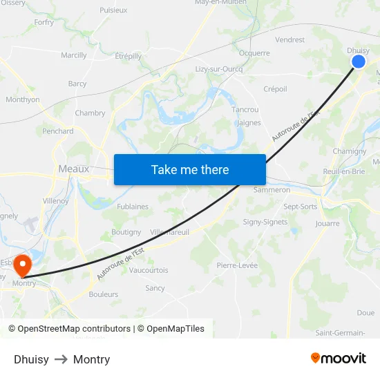 Dhuisy to Montry map