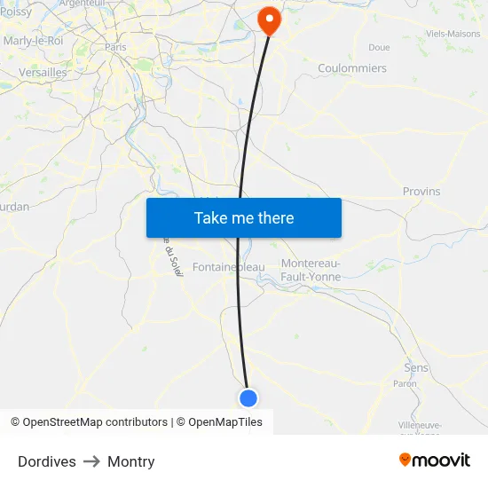 Dordives to Montry map