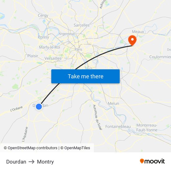 Dourdan to Montry map