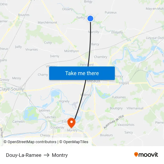 Douy-La-Ramee to Montry map
