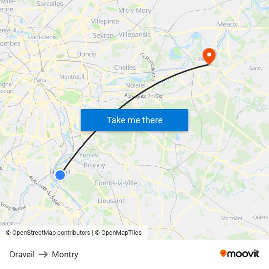 Draveil to Montry map