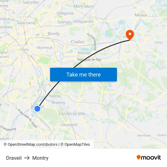 Draveil to Montry map