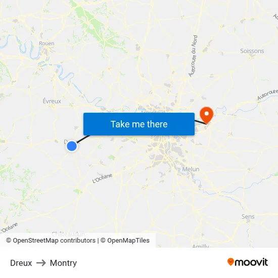 Dreux to Montry map