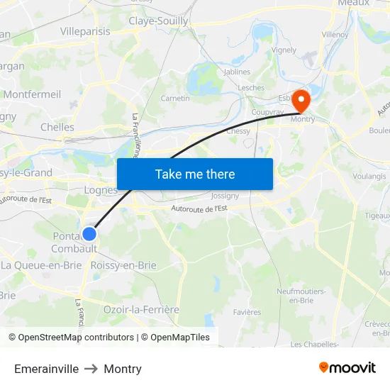 Emerainville to Montry map