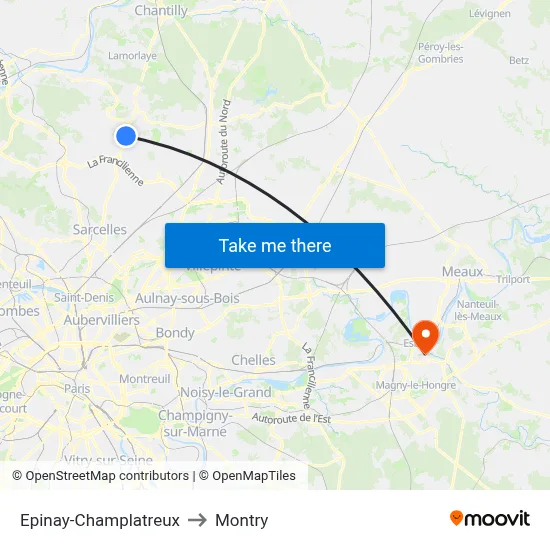Epinay-Champlatreux to Montry map