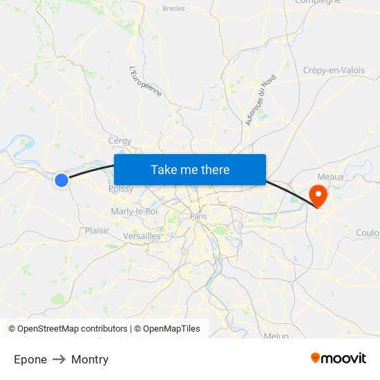 Epone to Montry map