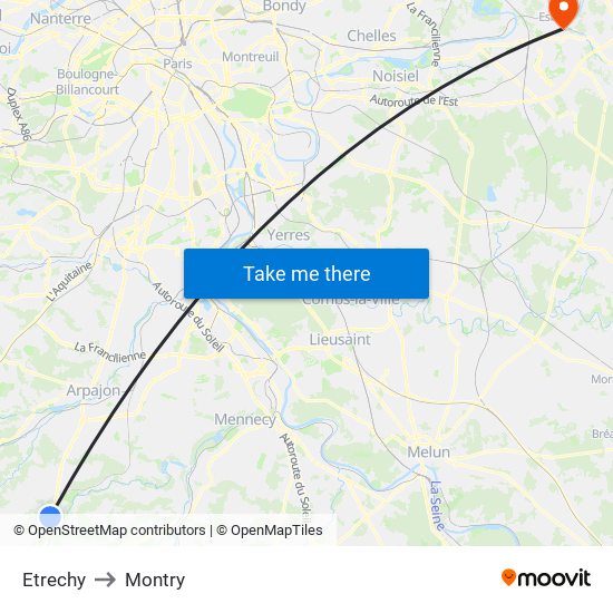 Etrechy to Montry map