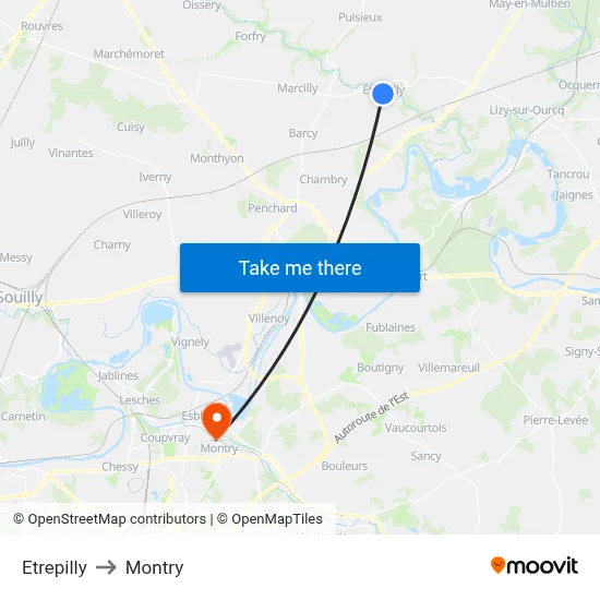 Etrepilly to Montry map