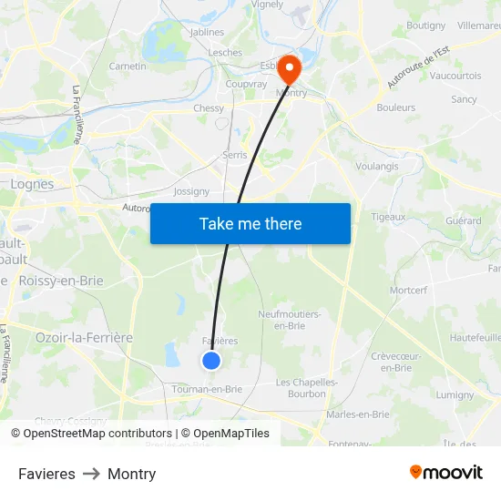 Favieres to Montry map